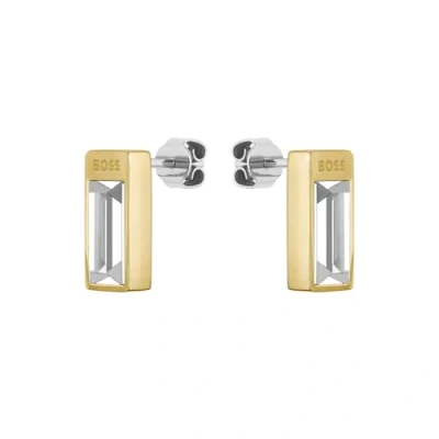 Abbildung von BOSS LYG IP WITH Crystal Baguette Ohrringe, Damen, Größe: One Size, Gold coloured