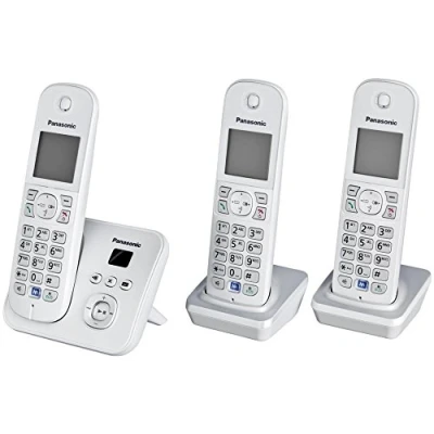 Abbildung von PanasonicKX TG6823GS DECT Schnurlostelefon mit Anrufbeantworter (3 Mobilteile, strahlungsarm, Eco Modus, GAP Telefon, Festnetz) perl silber