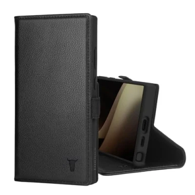 Abbildung von TORRO Hülle kompatibel mit Samsung Galaxy S24 Ultra 5G Premium Leder Standfunktion und Kartenfächern (Schwarz)
