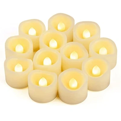 Abbildung von 12 Stück LED Teelichter Kerzen mit Batterie, Warmweiß Elektrische Flammenlos Votivkerzen, Flackernd Flamme für Outdoor Party Garten Halloween Weihnachten Hochzeits Deko