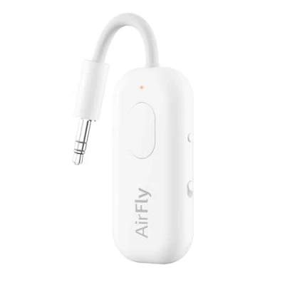 Abbildung von Twelve South AirFly Pro Kabelloser Sender/Empfänger mit Audio Sharing für bis zu 2 AirPods/drahtlose Kopfhörer zur Verwendung in Flugzeugen, im Fitnessstudio, Auto oder Hause