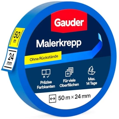 Abbildung von GAUDER Malerkrepp (24 mm x 50 m) 1x Kreppband für Malerarbeiten und Renovierungen Abklebeband zum Streichen, Lackieren, Renovieren