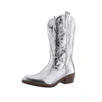 Abbildung von Elara Damen Cowboy Stiefel Biker Boots Chunkyrayan 301 A32 Silver PU 37