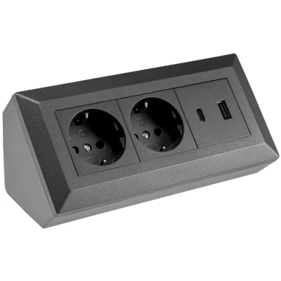 Abbildung von ChiliTec Steckdosenblock Ecksteckdose 2 Fach Steckdose USB A C PD Mehrfachstecksose für Küche Büro Werkstatt Anthrazit