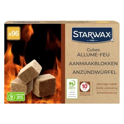 Abbildung von STARWAX Anzündwürfel für Grill, Ofen und Kamin Schnelles Anzünden Sauber geruchlos Ohne Palmöl 100% Inhaltsstoffe natürlichen Ursprungs 96 Würfel