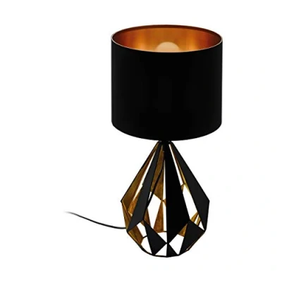 Abbildung von EGLO Tischlampe Carlton 5, 1 flammige Vintage Tischleuchte, Nachttischleuchte aus Stahl und Stoff, Farbe: Schwarz, kupfer, Fassung: E27, inkl. Schalter