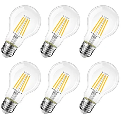 Abbildung von LVWIT LED Lampe E27, 470 lm, warmweiß 2700K, ersetzt 40 Watt, Classic Kolbenform Filament, klar (6er Pack)