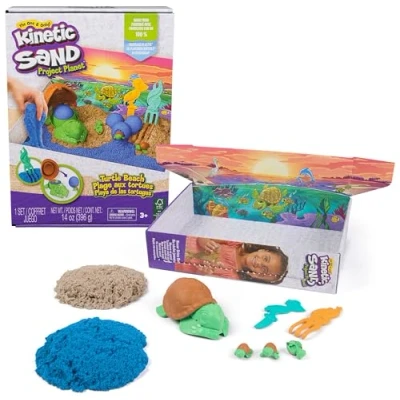 Abbildung von Kinetic Sand Project Planet Schildkröten Spielset mit 396 g Sand, und 2 Werkzeugen aus 100% recyceltem Kunststoff, für kreatives Indoor Sandspiel, Kinder ab 3 Jahren