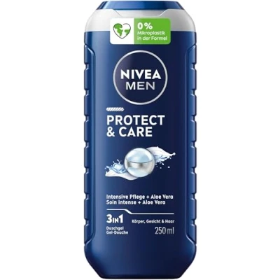 Abbildung von NIVEA MEN Protect &amp; Care Duschgel, pH hautneutrale Pflegedusche für Männer, pflegende Formel mit natürlichem Aloe Vera Körper, Gesicht und Haar (250 ml)