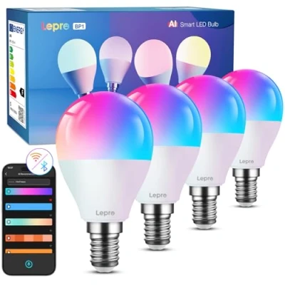 Abbildung von Lepro AI Smart Glühbirne BP1, G45 E14 LED Lampe Dimmbar 4.9W 470LM RGB+CCT, KI Lichtdesign Assistent mit Sprachsteuerung/Musik Sync, Kompatibel Alexa/Google, WiFi &amp; Bluetooth, 4 Stück