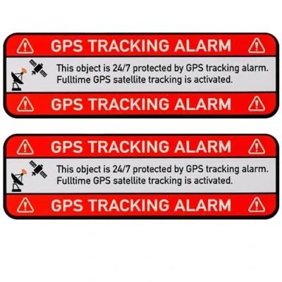 Abbildung von Aufkleber Set &quot;GPS TRACKING ALARM!&quot;, 2 Stück, 67 x 21 mm, selbstklebende Folie, außenklebend, Warnhinweis Sticker Innen und Außenbereich, Diebstahl Schutz Klebesticker, Hinweissticker alarmgesichert