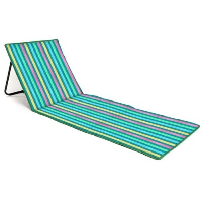 Abbildung von just be... Sonnenmatte für den Strand, klappbar, leicht, tragbar, verstellbare Sonnenliege mit Rückenlehne und Tasche Wertsachen Urlaub, Garten, Camping, Park Festivals, dunkle mehrfarbige
