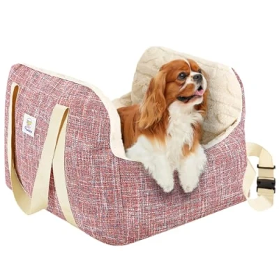 Abbildung von Pawaboo Hund Autositz, Booster Autositz für Klein Hunde, Welpensitz Auto mit Fest Schnalle und Sicherheitsgurt, Verdickt Hundebett Haustier Reise Bett bis zu 25lbs, Magenta+Blau