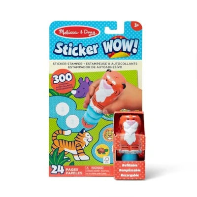 Abbildung von Melissa &amp; Doug Sticker WOW Aufkleberstempel und Aktivitätenblock mit 24 Seiten, 300 Aufkleber, Aktivität Bastelspielzeug Sammlerfigur Tiger
