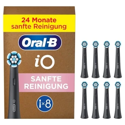 Abbildung von Oral B iO Sanfte Reinigung, Original Aufsteckbürsten, geeignet für empfindliches Zahnfleisch, Schwarz, 8 Stück