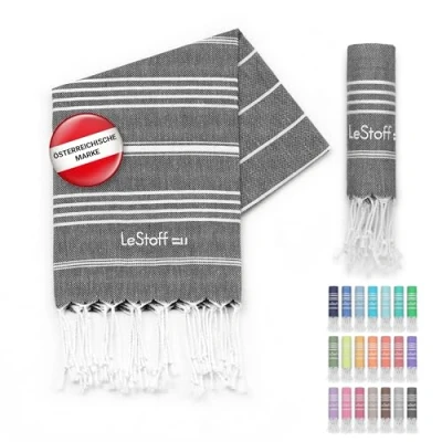 Abbildung von LeStoff Premium Hamamtuch 100% Bio Baumwolle Vorgewaschen, Nachhaltig, Saugstark &amp; Schnelltrocknend Strand, Bade, Dusch, Yoga, Spa Reise Tuch (50 x 100 cm, Anthracite)