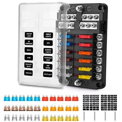 Abbildung von KFZ Sicherungshalter, MICTUNING 12V Sicherungsverteiler 12 Fach Sicherungskasten mit 30Pcs Sicherungen und LED Anzeige für Wohnmobil Boot Camper