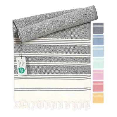 Abbildung von Fit Flip Hamamtuch aus 100% recycelter Baumwolle nachhaltig und natürlich Saunatuch, Strandtuch, Duschtuch, Badetuch, Yogatuch Anthracite 200x200cm Diamond