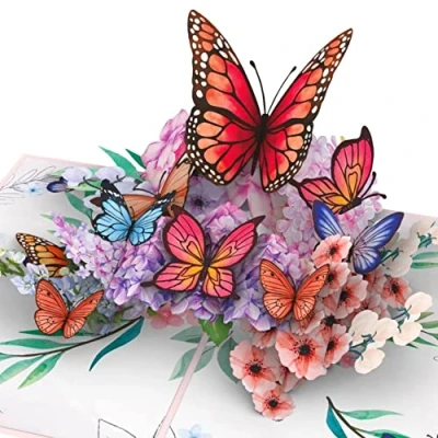 Abbildung von papercrush® Pop Up Karte Schmetterlinge auf Blumen 3D Geburtstagskarte für Frau, Freundin &amp; Mutter (Ich Denke an Dich, Gute Besserung, Hochzeit) Glückwunschkarte zum Geburtstag Geldgeschenk