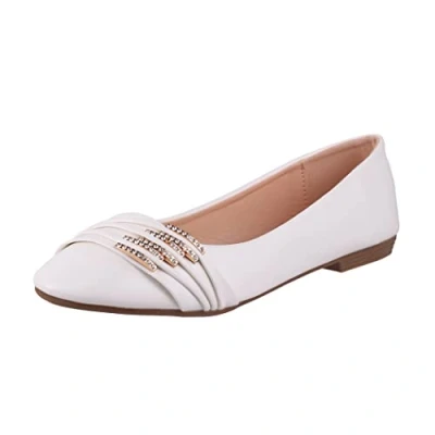 Abbildung von Elara Damen Ballerinas Bequem Lederoptik Strass Flach Chunkyrayan B069 BL White 37