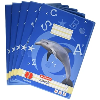 Abbildung von Herlitz 10767267 Heft A4 Lineatur 02, 32 Blatt, Motiv: Delfin, FSC Mix, 5 Stück