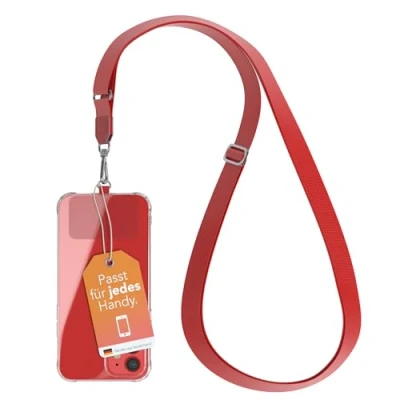 Abbildung von EAZY CASE Universal Handykette zum Umhängen geeignet für alle Smartphones Handyhüllen Kette Rot mit breitem Band Handyband jeder Hülle kombinierbar Smartphonekette in