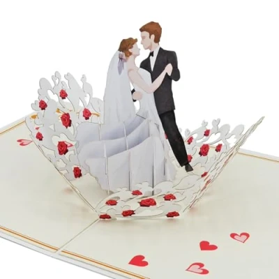 Abbildung von Favour Pop Up® NEU Elegante Hochzeitskarte mit Brautpaar beim Hochzeitstanz 3D Grußkarte goldverzierter Einschiebekarte für persönliche Glückwünsche XP128