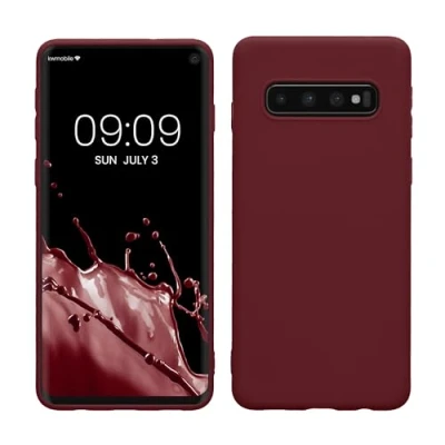 Abbildung von kwmobile Hülle kompatibel mit Samsung Galaxy S10 weiches TPU Silikon Case Cover geeignet für kabelloses Laden Bordeaux Violett