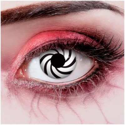 Abbildung von aricona Kontaktlinsen Weiße mit hypnotisierender schwarzer Spiral Optik Schwarze ohne Stärke für Halloween, Fasching, Karneval, 2 Stück