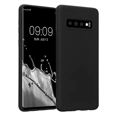 Abbildung von kwmobile Hülle kompatibel mit Samsung Galaxy S10 Silikon Handy Case Handyhülle weiche Oberfläche kabelloses Laden Schwarz