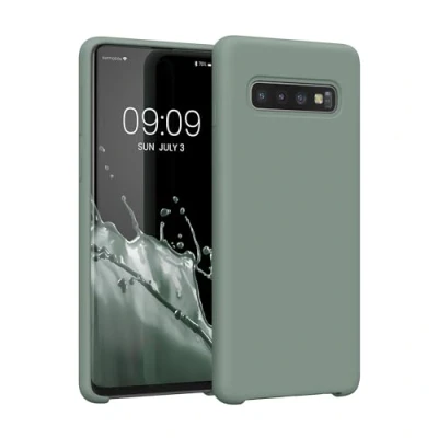 Abbildung von kwmobile Hülle kompatibel mit Samsung Galaxy S10 Silikon Handy Case Handyhülle weiche Oberfläche kabelloses Laden Rainwashed Grün