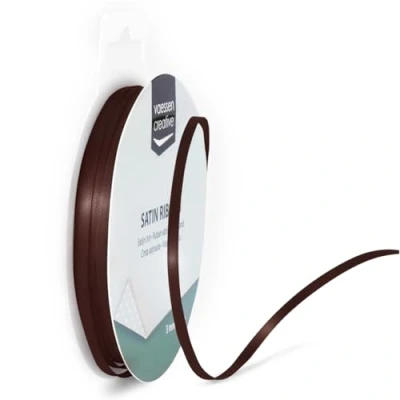 Abbildung von Vaessen Creative 301002 0024 Satinband Braun, 3 mm x 10 Meter, Schleifenband, Dekoband, Geschenkband und Stoffband für Hochzeit, Taufe Geburtstagsgeschenke, 3MM