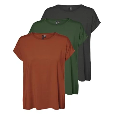 Abbildung von VERO MODA Damen VMAVA Plain SS TOP GA JRS 3 Pack Kurzarm Shirt, Picante/Grape Leaf/Dark Grey Melange, L