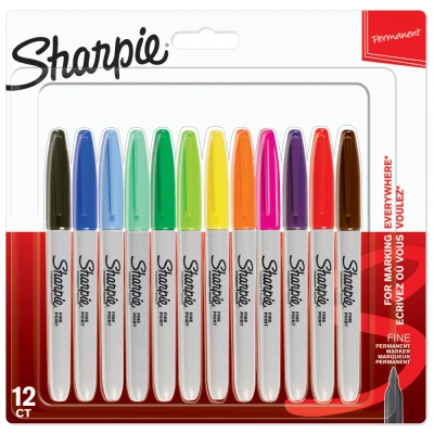 Abbildung von Sharpie Permanent Marker Stifte mit feiner Spitze gemischte Farben 12 Stück Market Set