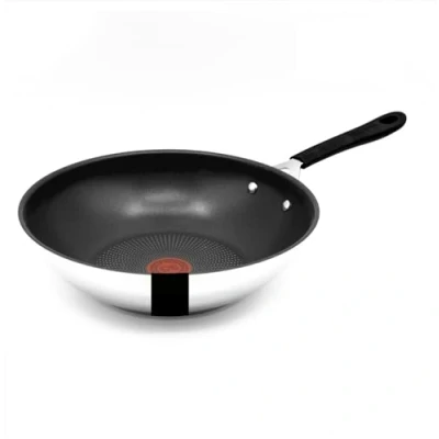 Abbildung von Tefal Jamie Oliver Wok 28 cm Induktion, Wokpfanne Edelstahl groß, Antihaft Beschichtet, Hoher Rand, Backofenfest, Genieteter Griff, E30