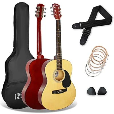 Abbildung von 3rd Avenue 4/4 Westerngitarren Set mit Stahlsaiten, für Anfänger 6 Monate KOSTENLOSER Unterricht, Tasche, Plektren und Ersatzsaiten in Natur