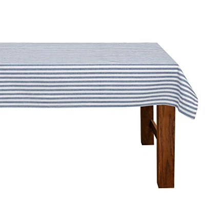 Abbildung von FILU Tischdecke 130 x 160 cm Blau/Weiß gestreift (Farbe und Größe wählbar) hochwertig gefertigtes Tischtuch aus 100% Baumwolle