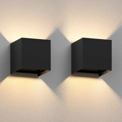 Abbildung von ledscom.de 2 Stück Wandleuchte CUBEL für außen, IP65, Up /Downlight, schwarz matt, quadratisch, 1x G9 max. 10W