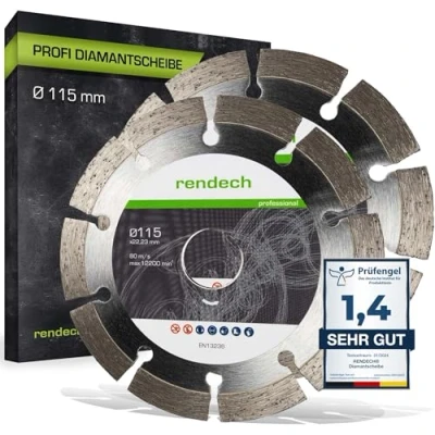 Abbildung von 2x Profi Diamantscheibe 115mm für Beton, Granit, Stein, Ziegel uvm. Diamanttrennscheibe mit hoher Schneidleistung rendech® Markenqualität