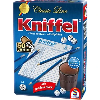 Abbildung von Schmidt Spiele 49415 Kniffel in der Classic Line, 50 Jahre Sonderedition Metalldose, Bunt[Exklusiv bei Amazon]