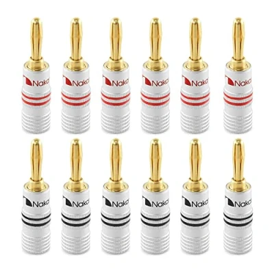 Abbildung von Nakamichi 24K vergoldeter Bananenstecker 12 AWG 18 Gauge Größe 4mm für Lautsprecher Verstärker Hi Fi AV Receiver Stereo Heimkino Audiokabel Stecker schraubbar Stück (6 Paare)