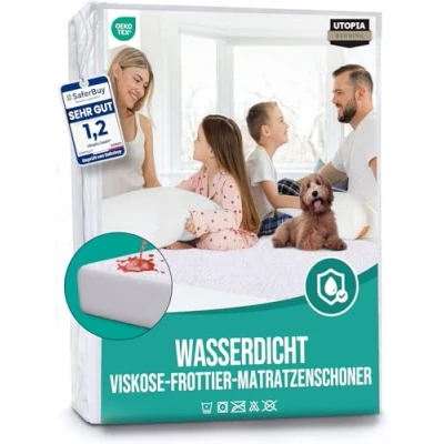 Abbildung von Utopia Bedding Matratzenschoner 140 x 200 30 cm Wasserdicht, Bambus Viskose, Öko Tex Zertifiziert, Spannbetttuch, Matratzenbezug, Atmungsaktiv, Rundum elastisch