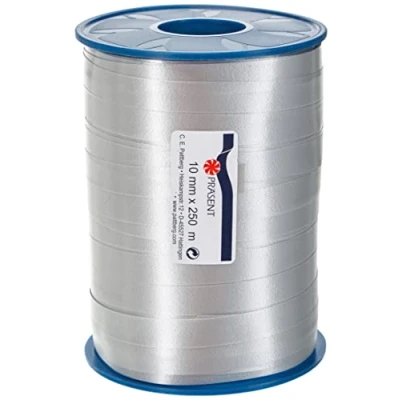 Abbildung von C.E. PATTBERG Geschenkband silber, 250 Meter Ringelband 10 mm zum Basteln, Dekorieren &amp; Verpacken von Geschenken zu jedem Anlass