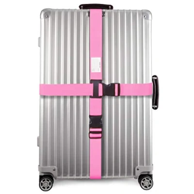 Abbildung von OW Travel Kofferband Gurt Kreuz Schwerlast Personalisierter Koffergurt mit Adressschild. Luggage Strap Gepäckgurt Koffer Kofferbänder Koffergurte Farbig Pink