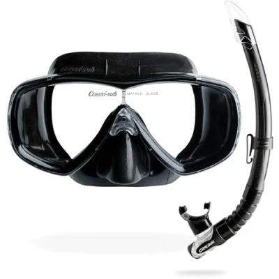 Abbildung von Cressi Unisex Adult Gamma Estrella Mask + Snorkel Combo Set zum Schnorcheln und Tauchen, Schwarz/Schwarz, Einheitsgröße