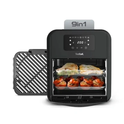 Abbildung von Tefal FW5018 Easy Fry Oven &amp; Grill 9 in 1 Heißluftfritteuse 11Liter für 6 Portionen 7 Zubehörteile 8 Programme Online Rezepte gesunde Friteuse ohne Öl schnell energiesparend schwarz