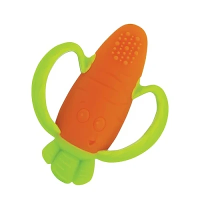 Abbildung von INFANTINO Lil&#039; Nibble Teethers Carrot, Beißring Karotte sensorischer und Greifling, Baby Zahnungshilfe mit praktischen Griffen, orange