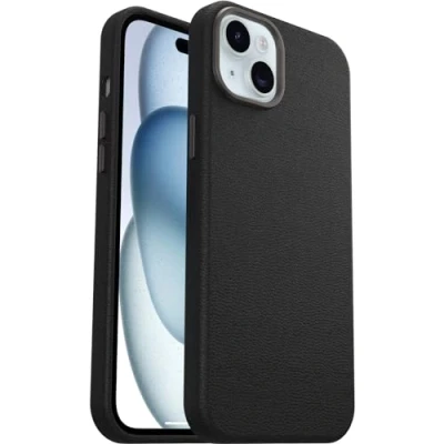 Abbildung von OtterBox Symmetry Series Cactus Leather MagSafe Hülle für iPhone 15 Plus, stoßfest, sturzsicher, dünne Schutzhülle, 3X mehr Stürze als nach Militärstandard, Schwarz