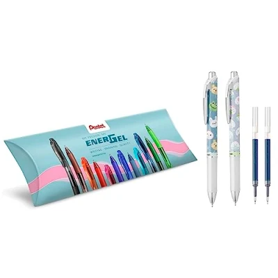 Abbildung von Pentel BLN75KW Energel Kawaii 0,5 mm schwarze Tinte 2 Stück (Textur Onigiro/Uchiwa) &amp; blaue Nachfüllminen gratis