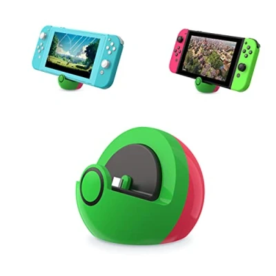 Abbildung von Antank Winzige Ladestation Kompatibel mit Nintendo Switch/Switch OLED/Switch Lite, Ladegerät Basis Typ C Anschluss, Keine Projektion Mini Kompakt Tragbar Grün Rosa